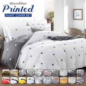 Premium 3 PCs Microfiber Printed Duvet Cover Set – Soft Microfiber Bedding with Pillowcases | Double-Sided Design for All Seasons, Easy Care & Machine Washable, Fade Resistant, Perfect for Modern Bedrooms