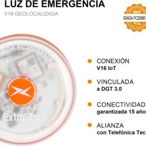 Baliza V16 con geolocalizaci??n 3.0 aprobada por la DGT, plan de datos incluido hasta 2038, base magn??tica IP54 resistente al agua, visible 360o, cumple normativa 2026, luz LED coche obligatoria para se?alizar aver??as